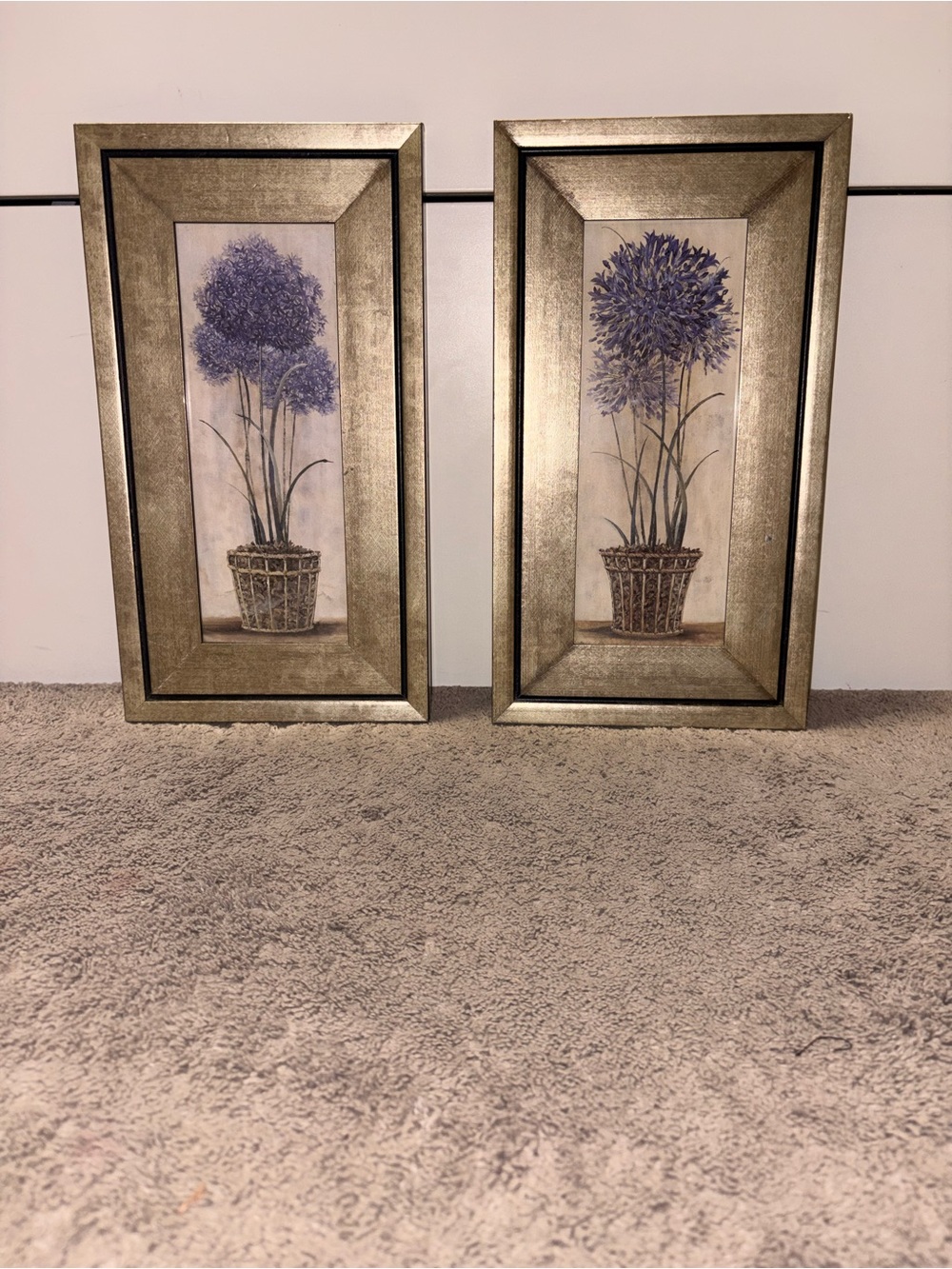 Botanical Purple Floral Wall Art Pair with Gold Frames